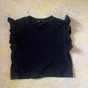 Black Zara Top with Frilly Ruffle Sleeves